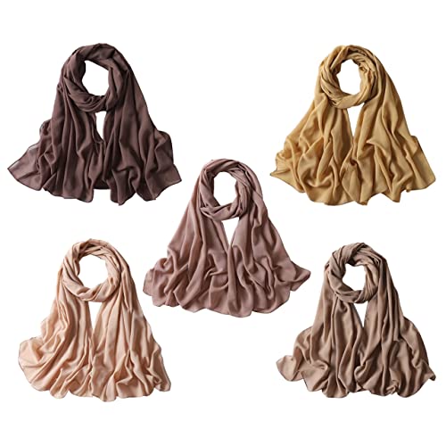 NOOR Chiffon Hijab Set for Women - Pack of 5 Lightweight Non-Slip Scarves, Premium Breathable Fabric, Gift-Ready Packaging - color: Mix Colors 1