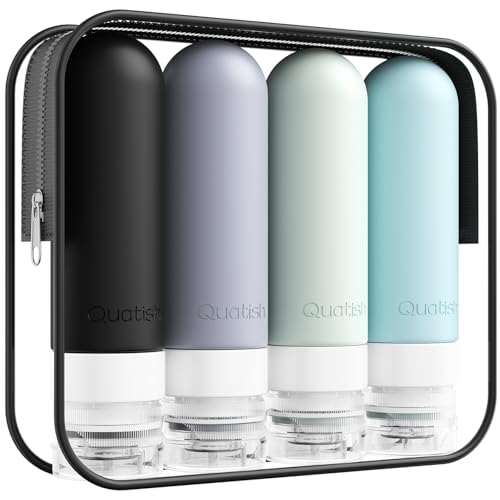 Quatish Travel Bottles for Toiletries, Original Patented Leak Proof Travel Size Toiletries, 3 oz Tsa Approved Silicone Shampoo and Conditioner Bottles, Travel Essentials, 4 Pack, Grey - color: Grey