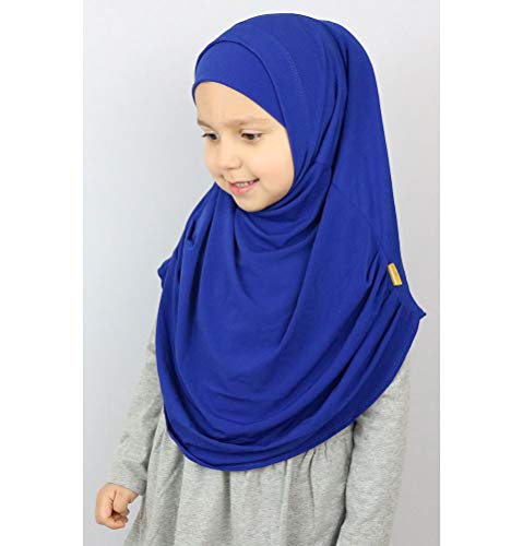 Modefa Islamic Girl Child Practical Amira Hijab Two Piece Muslim Scarf & Bonnet - Instant Easy Hijab - color: Royal Blue