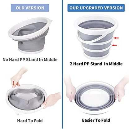 2 Pack Collapsible Buckets 10L 2.6 Gallon Cleaning Bucket Mop Bucket Folding Foldable Portable Small Plastic Water Supplies for Outdoor Garden Camping Fishing Car Wash Space Saving Grey and Blue - color: Blue+grey