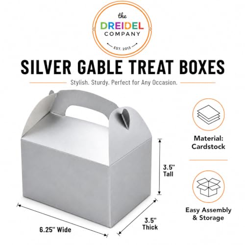 The Dreidel Company Gable Treat Boxes, Party Favors, 6.25" x 3.5" x 3.5" Inch Box, 25-Pack (Silver) - color: Silver