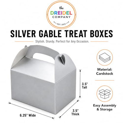 The Dreidel Company Gable Treat Boxes, Party Favors, 6.25" x 3.5" x 3.5" Inch Box, 25-Pack (Silver) - color: Silver