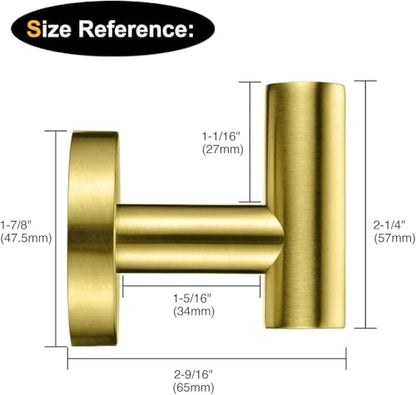 Nolimas Bathroom Towel Hooks SUS 304 Stainless Steel Coat Hook Round Clothes Towel Coat Robe Hook Cabinet Closet Door Sponges Holder for Bath Kitchen Garage Hotel,Wall Mounted,Brushed Gold,6Pack - color: 6pcs Brushed Gold
