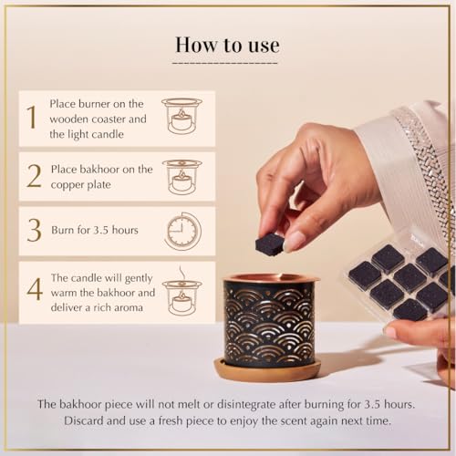 Oud Al Ibtisam Bakhoor Set by Dukhni | 2 x 9 Piece Each & Taj Bakhoor Burner | Arabic Bakhoor Incense | Warm Floral Oud Blend | Perfect for Prayer Time | to Relax & Meditate | Ramadan & Eid Gift