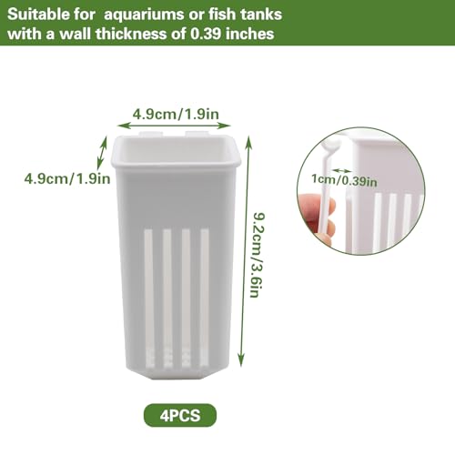 4 PCS Aquarium Plant Holder, Hanging Aquatic Planted Pot, White Hydroponic Plants Cups Aquaponic Basket, Aquascape Accessories Decorations, 1.97 x 1.77 x 3.74 Inch