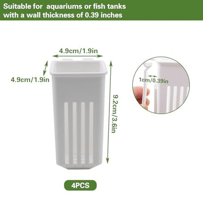 4 PCS Aquarium Plant Holder, Hanging Aquatic Planted Pot, White Hydroponic Plants Cups Aquaponic Basket, Aquascape Accessories Decorations, 1.97 x 1.77 x 3.74 Inch