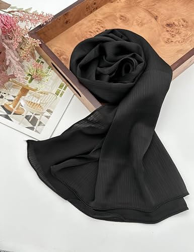 Satin Crepe Hijab Scarf for Women - color: Black