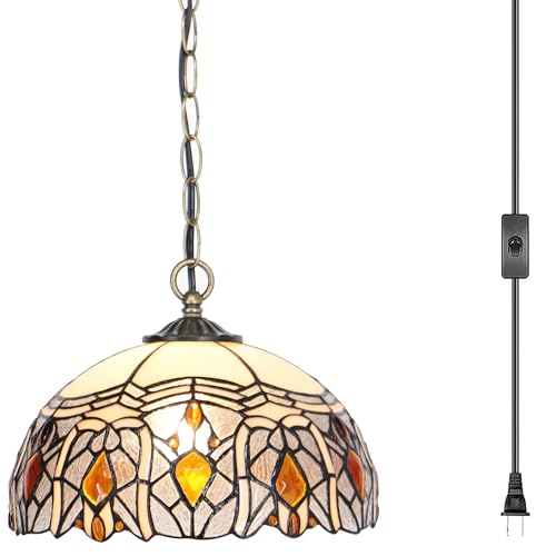 Tiffany Pendant Lamp Plug in 12 inches Stained Glass Hanging Light - color: Crystal Style