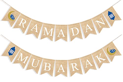 Uniwish Ramadan Mubarak Banner Burlap Ramadan Decorations for Home Mantle