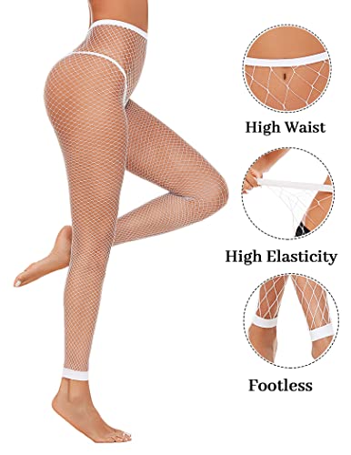 Avidlove Fishnet Stockings for Women Footless High Waist Fishnets Tight | Thigh High Stockings, Open Toe, High Stretch, Comfortable, Gothic Costume, Rave Outfits, for Cosplay, Halloween - color: White-w3