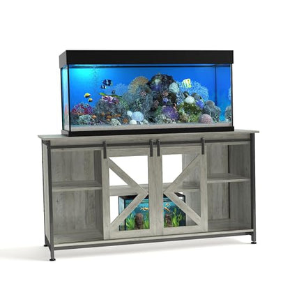 HRVEOCEI 80 Gallon Fish Tank Stand with Sliding Doors, Farmhouse Aquarium Stand with Storage Cabinet, Heavy Duty Fish Tank Table for Turtle Tanks Reptile, Adjustable Feets, 1000 LBS Capacity (Grey) - color: Grey
