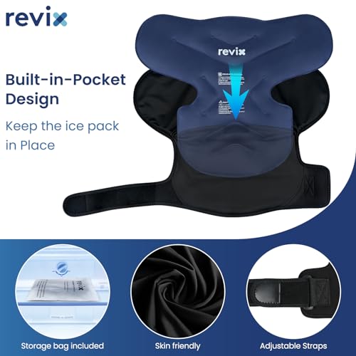 REVIX Shoulder Ice Pack Wrap, Ice Shoulder Brace for Rotator Cuff and Arm, Reusable Gel Cold Therapy Wrap for Discomfort Relief & Muscle Relaxation - size: Medium, style: Black, 1 Gel Pack+1 Shoulder Brace