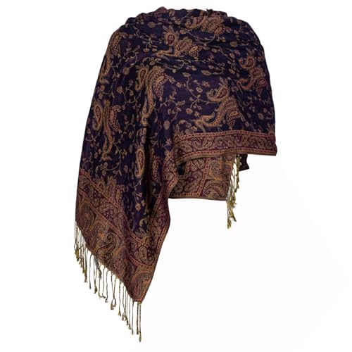 TUSHUSTY Pashmina Feel Shawls Wraps Rave Scarf for Women Soft Silky Reversible Men Scarves Hijab - color: Navy Blue