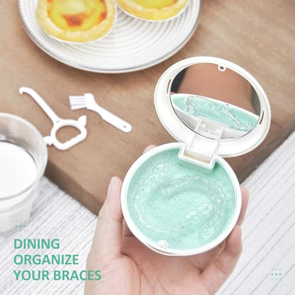 Retainer Case Slim Aligner Case with Vent Holes Removable Inner Tray Silicone for Easy Cleaning, Retainer Removal Tool and Brush (White Green) - color: White Green