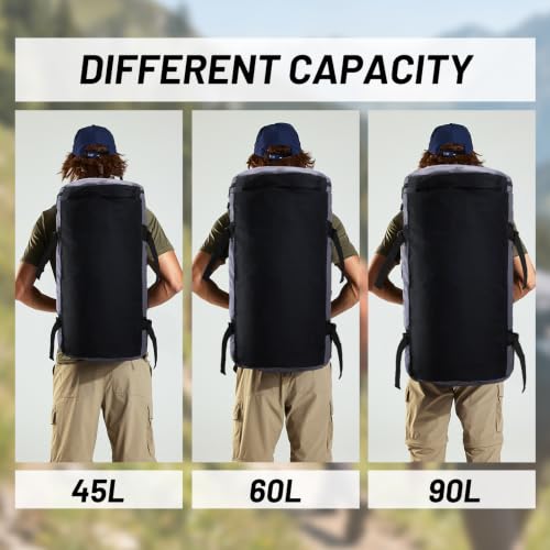 MIER 여행용 캠핑 체육관 스포츠용 대형 더플 백 백팩, 45L/60L/90L | 방수, 컨버터블 더플, 탈착식 백팩 스트랩, 신발 수납 공간, 튼튼한 타폴린, 3가지 사이즈 - color: 회색., size: 45L
