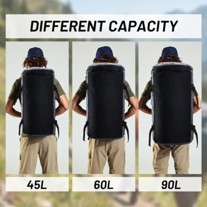 MIER 여행용 캠핑 체육관 스포츠용 대형 더플 백 백팩, 45L/60L/90L | 방수, 컨버터블 더플, 탈착식 백팩 스트랩, 신발 수납 공간, 튼튼한 타폴린, 3가지 사이즈 - color: 회색., size: 60L