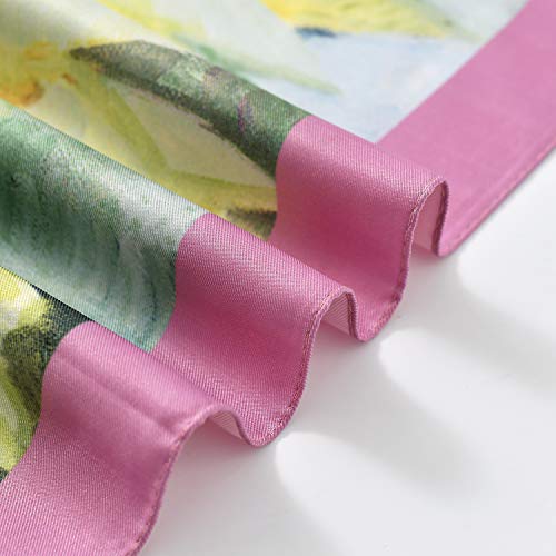 100% Mulberry Silk Scarf-Printed or Solid Color 35” Square Large Silk Hair Head Wrap Scarf With Gift Box Package - color: J Pattern: Blooming Flowers