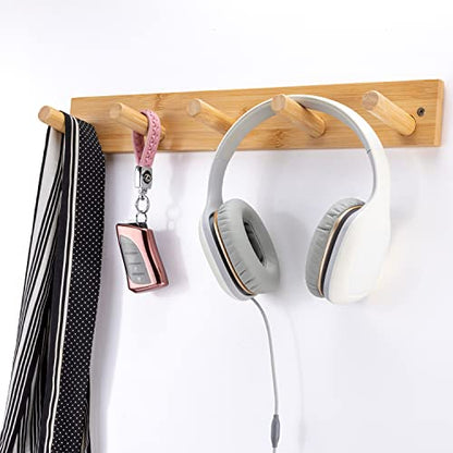 Wall Mounted Coat Rack, 5-Pegs Bamboo Entryway Hat Rack for Wall, Hooks for Hanging Coats and Jackets, Bathroom Kitchen Towel Rack Wall Hangers for Clothes Towel Hats Jackets - size: 5-Hook Rack