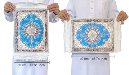 Foldable Muslim Small Prayer Mat for Head Portable Classic Pattern Islamic Small Prayer Rug Salah Carpet Mat with Tassel - color: Blue