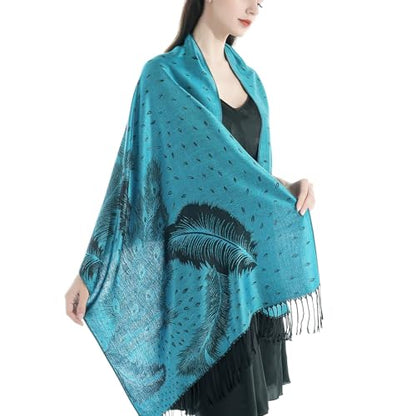 Reversible Paisley Pashmina Rave Scarf Shawl-Soft Silky Pashmina Wraps for Women Evening Dresses - color: D#.turquoise