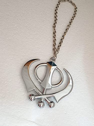 BEXCO Sikh Khanda Sahib Metal Car Hanging Rear View Mirror Show Piece - Complete with Chain (8 cm, Silver) - color: Silver, size: 8 cm
