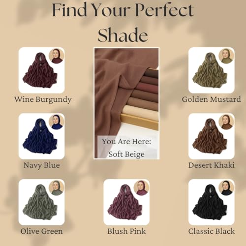 Premium Breathable Modal Cotton Hijab for Women, Lightweight, Non-Slip, Soft & Elegant Scarf for Everyday Wear - color: Soft Beige