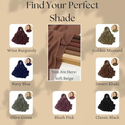 Premium Breathable Modal Cotton Hijab for Women, Lightweight, Non-Slip, Soft & Elegant Scarf for Everyday Wear - color: Soft Beige
