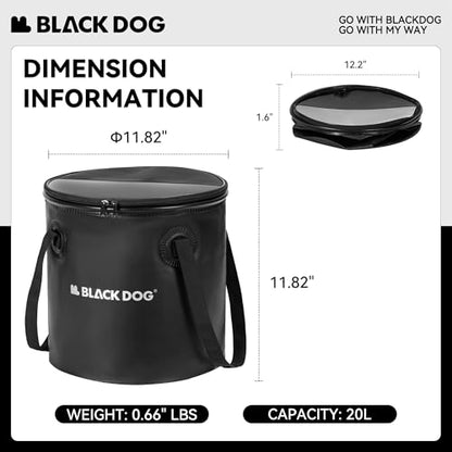 BLACKDOG Collapsible Bucket 5 Gallon with Transparent Viewing Lid, Portable Bucket Foldable Water Container with Handle for Camping Hiking Fishing Beach Car Washing