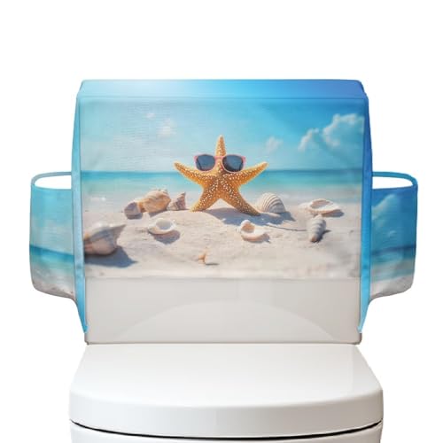 Vertical Bathroom Storage Toilet Cover with Storage Bag No Tools Needed for Easy Installation Toilet Tank Cover Home Bathroom Decoration, Starfish Sunglasses - color: Starfish Sunglasses