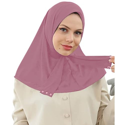 AIBEARTY Women Fashion Instant Muslim Turban Hijab with Snap Fastener Breathable Headscarf Bonnet Cap Turban Hat Shawl - color: Modal Deep Pink-3 Buttons
