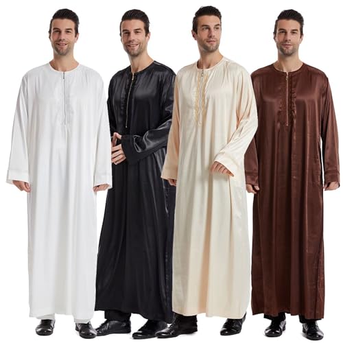 Men's Islamic Arab Kaftans Robe for Eid, Dubai Ramadan Daily Clothes - Muslim Thobe Shirt - color: A Black, size: 3X-Large