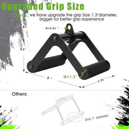 Double D Row Handle LAT Pulldown Attachments, 1.3 Inch Diameter Big Comfort Rubber Grip V Bar Attachmentt for Cable Machine Home Gym Accessory - color: Black Three Set