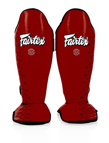 Fairtex SP5 남성, 여성, 아동용 무에타이 정강이 보호대 | 정강이는 프리미엄, 경량 및 내구성 | 훈련 또는 스파링 중에 정강이 부목을 방지하기 위한 확장된 보호 기능 - color: 레드, size: 라지