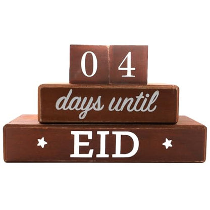 4 Pcs Ramadan Calendar Block Set, Ramadan Advent Countdown, Eid Calendar Countdown Calendar, Wooden Ornament Block Calendar of Islamic Months