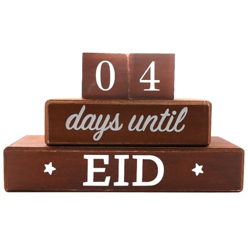 4 Pcs Ramadan Calendar Block Set, Ramadan Advent Countdown, Eid Calendar Countdown Calendar, Wooden Ornament Block Calendar of Islamic Months