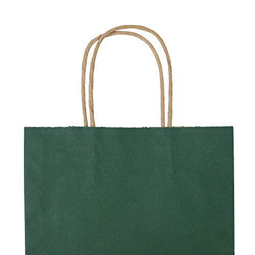 bagmad 100 Pack 8x4.75x10 Inch Medium Green Gift Paper Bags with Handles Bulk, Kraft Bags, Craft Grocery Shopping Retail Party Favors Wedding Business Sacks (Dark Green, 100pcs) - color: Green