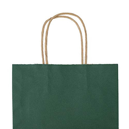 bagmad 100 Pack 8x4.75x10 Inch Medium Green Gift Paper Bags with Handles Bulk, Kraft Bags, Craft Grocery Shopping Retail Party Favors Wedding Business Sacks (Dark Green, 100pcs) - color: Green
