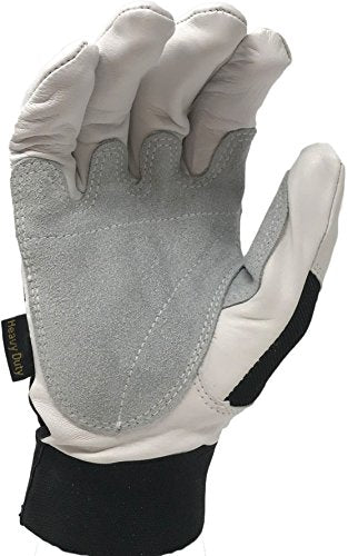 Ironcat Heavy Duty Top Grain Goatskin Leather Glove with Spandex Back, Reinforced Palm, Hook & Loop Closure, White/Black - size: X-Large