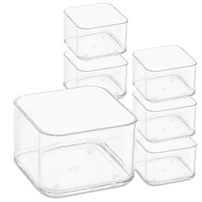 primebox Plastic Clear Acrylic Drawer Organizers. Bathroom, Kitchen, Bedroom, Utensils, Office Organizer Bins, Storage Trays. Heavy Duty, Stackable. 3" x 3" x 2" Set of 6 - size: 3" x 3" x 2"