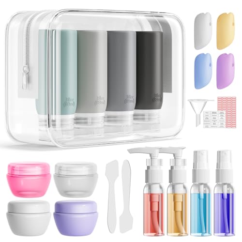 Muslish 21 Pack Travel Bottles for Toiletries, Leak-Proof TSA Compliant Silicone Travel Size Containers for Shampoo and Conditioner, BPA Free with Toiletry Bag (Gray) - color: Gray