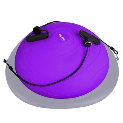 kisnbld Half Balance Ball Trainer, Inflatable 19/23 Inch Half Exercise Ball with Resistance Bands and Pilates Ball, Non-Slip 660lbs Capacity Yoga Ball for Home Gym Full Body Workouts - color: Purple