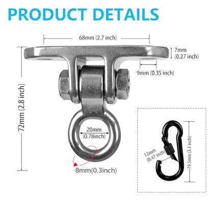 Stainless Steel Heavy Duty 180° Swing Hanger Kit - Ceiling Mount with Hook for Porch Swing, Hammock Chair, Yoga Swing, Punching Bag, 1000 LB Capacity, Rust-Resistant Hardware Included - size: 2 holes-1Pack