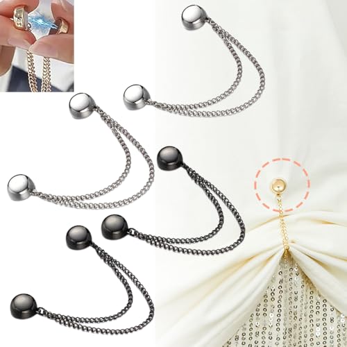Ouliget Multi-Function Magnetic Clothing Clips,Pinless Brooch Chain Magnetic Buttons Shawl Clips for Hijab, Loose T-Shirt Hems, Sleeves, Collar and Pants Hems,4 Pieces (Silver and Black) - color: Silver and Black