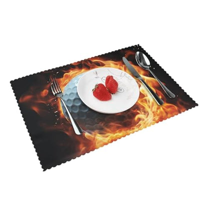 Placemats Set of 4 Heat Resistant Golf Ball on fire Place mat for Dining Table Non-Slip Table Mats Desktop Protection Pad Washable Place Mats for Kitchen Dining Outdoor - color: Golf Ball on Fire