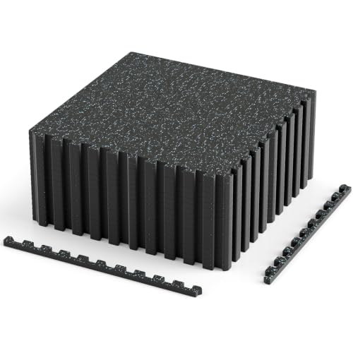 Giantex 18-Pack Interlocking Rubber Gym Floor Mats, 0.55'' Thick 24''x24'' Puzzle Tiles with Border Strips, 72 sq.ft Anti-Slip, Noise-Reducing Flooring for Home Workout Exercise (Black/Blue Speckled) - size: 0.55'' | 18 Tiles | 72 Sq Ft