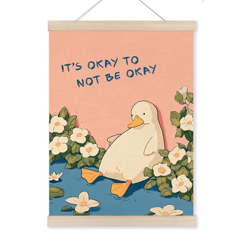 HUGANE Mental Health Floral Duck Wall Art Poster Hanger Frame, It's Okay to Not Be Okay Psychology Canvas Pictures Prints Framed Hanging Wall Decor for Therapy Counselor Office, 12x16 Inch - color: Color-24