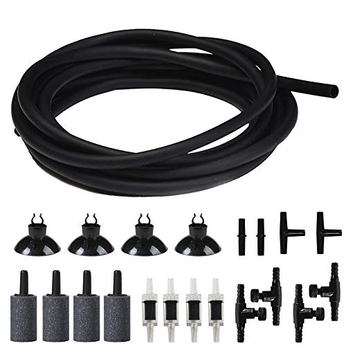 JIH Aquarium Air Pump Accessories Set -25 Feet Airline Tubing Standard | Air Stones,Check Valves, Suction Cups and Connectors