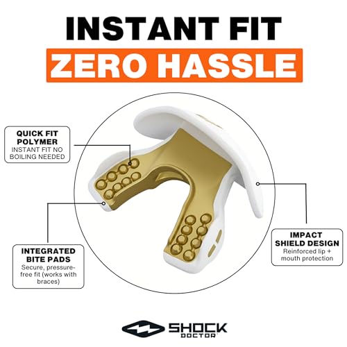 Shock Doctor Football Lip Guard Mouthpiece with Strap – Breathable, Wide Opening – Adult & Youth OSFA - color: Stars and Stripes/Gold