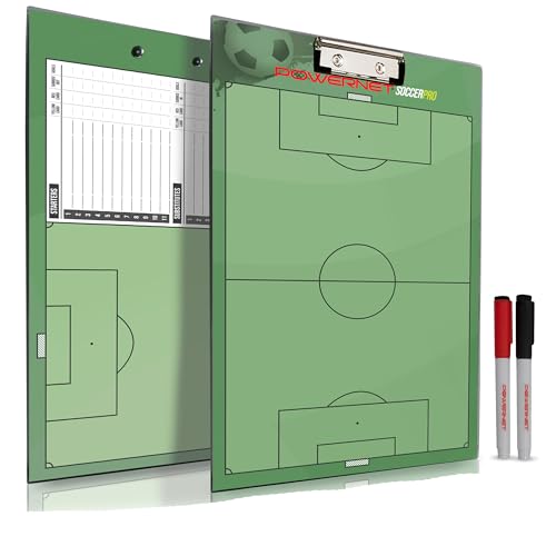 PowerNet Soccer Pro Coaching Board, Dry Erase Magnetic Clipboard, Built-in Line Up Card, Double Sided Weatherproof Soccer Coaching Board, Includes 2 Dry Erase Markers - style: Soccer