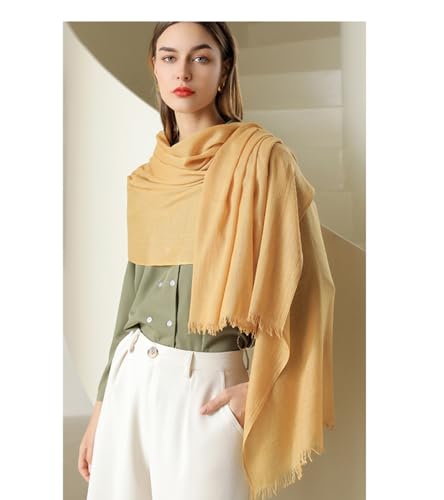 Solid color cotton and linen scarf, wrinkled all season versatile long sunscreen fashionable shawl - color: Camel Color